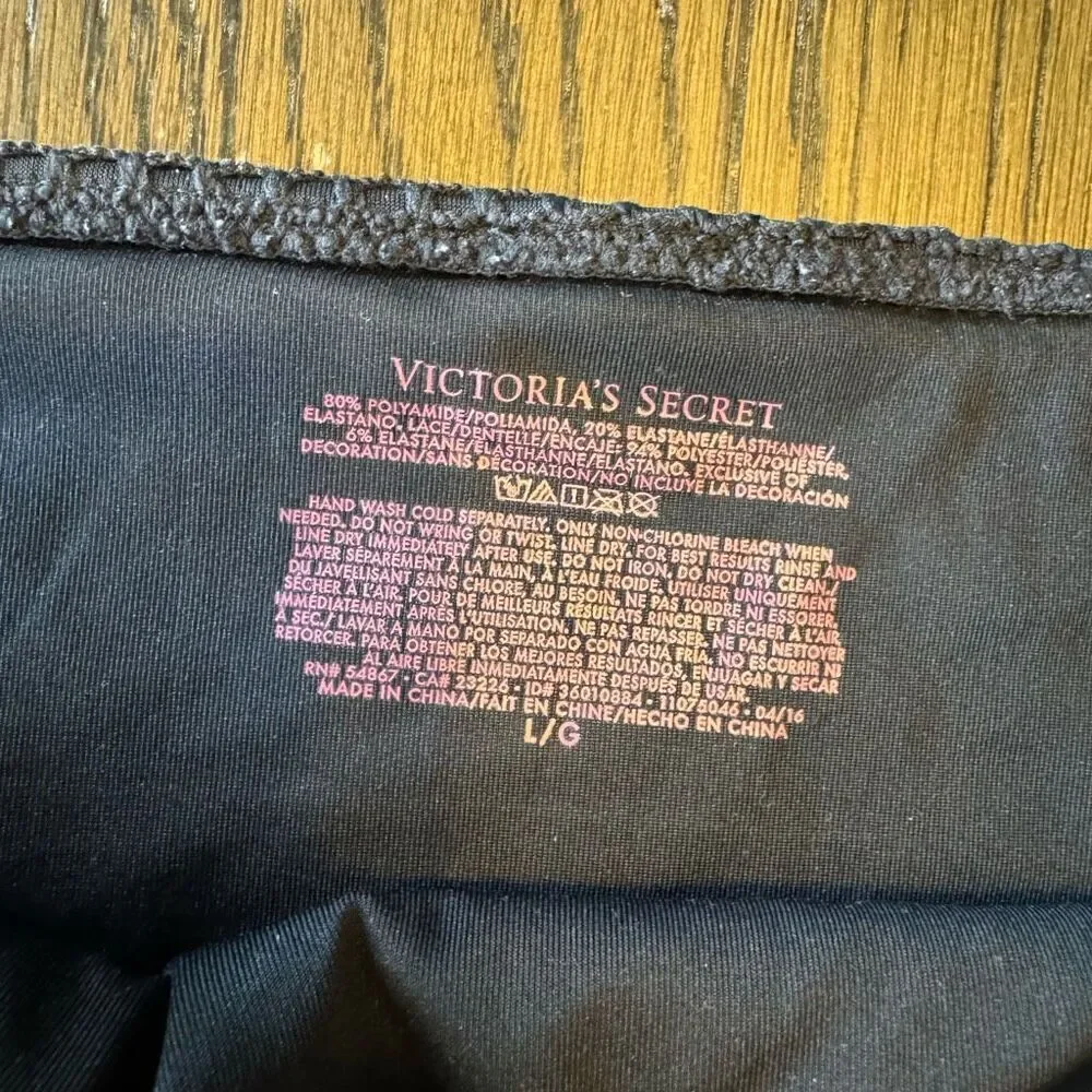 Victorias Secret Black Crocheted Side Tie Beaded Cheeky Swim Bikini Bottom Large